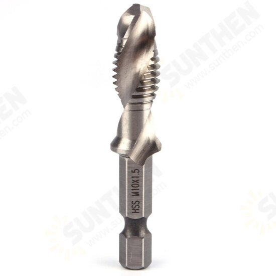 6Pcs 1/4 Inch M3-M10 Screw Tap HSS Combination Drill Tap Bit Set Hex Shank Deburr Countersink Bits