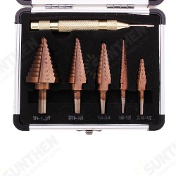 6Pcs HSS Bronze Coated Step Drill Bit With Center Punch Drill Set Hole Cutter Drilling Tool