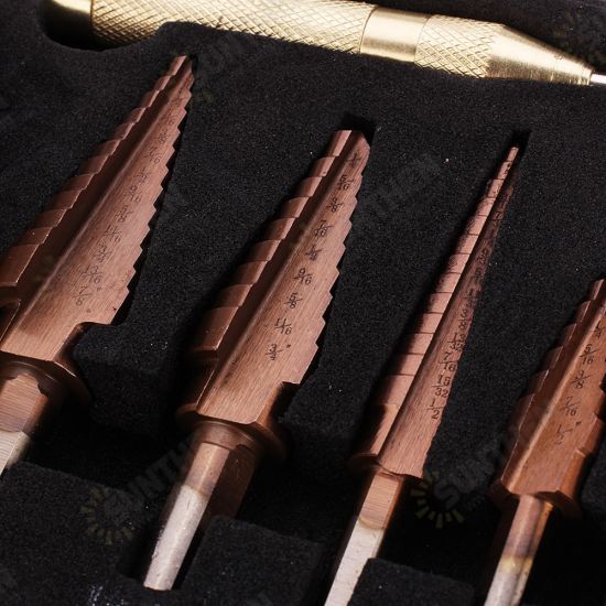 6Pcs HSS Bronze Coated Step Drill Bit With Center Punch Drill Set Hole Cutter Drilling Tool