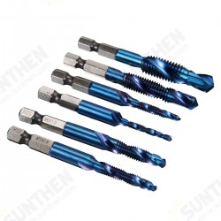 6Pcs M3-M10 1/4 Inch Hex Shank Metric Thread Blue Nano Coated HSS Drill and Tap Bits Screw Tap 6Pcs M3-M10 1/4 Inch Hex Shank Metric Thread Blue Nano Coated HSS Drill and Tap Bits Screw Tap