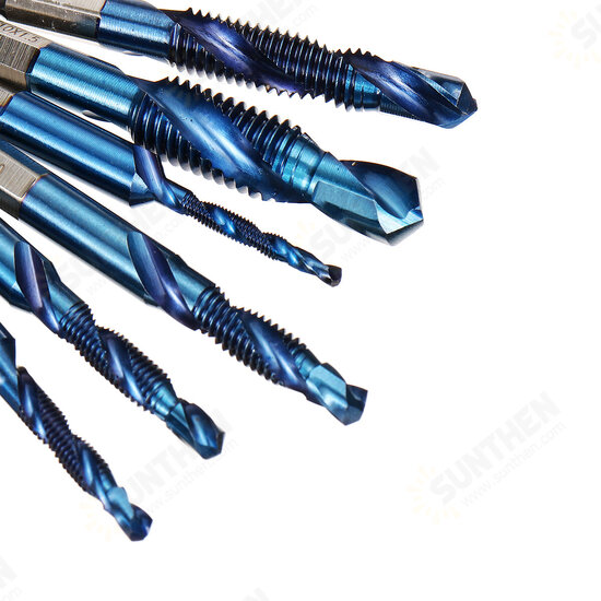 6Pcs M3-M10 1/4 Inch Hex Shank Metric Thread Blue Nano Coated HSS Drill and Tap Bits Screw Tap