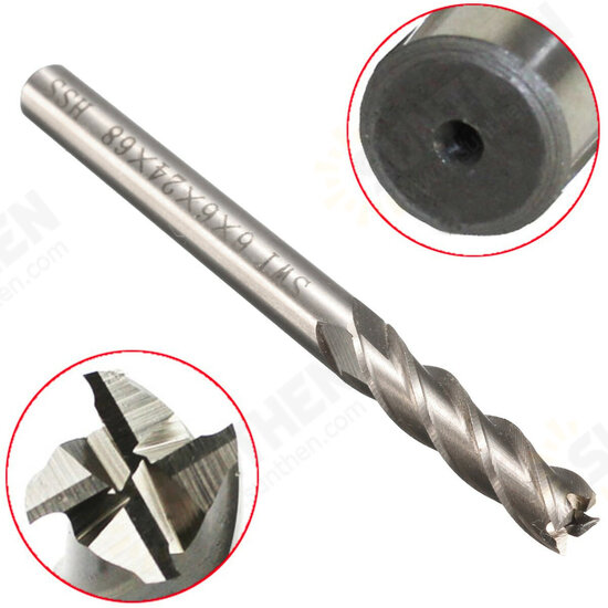 6mm Shank Aluminum Hard HSS Cutter Blade 6x6x24x68mm Lengthened End Mill Router Bit