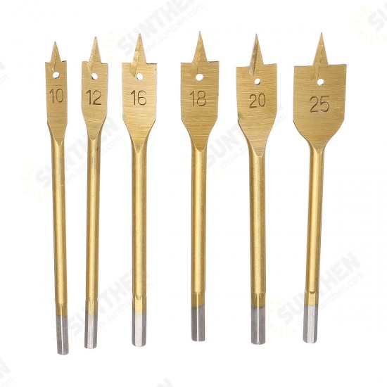 6pcs 10-25mm Flat Spade Wood Drill Hex Shank Woodworking Spade Drill Bit 6pcs 10-25mm Flat Spade Wood Drill Hex Shank Woodworking Spade Drill Bit