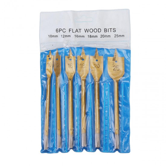 6pcs 10-25mm Flat Spade Wood Drill Hex Shank Woodworking Spade Drill Bit