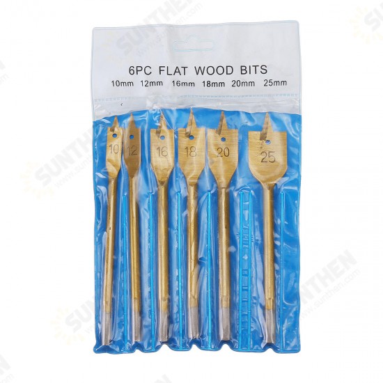 6pcs 10-25mm Flat Spade Wood Drill Hex Shank Woodworking Spade Drill Bit