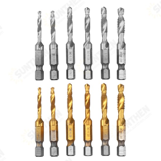6pcs 1/4 Inch M3-M10 Composite Tap HSS Combination Drill Tap Bit Set Hex Shank Deburr Countersink Bits 6pcs 1/4 Inch M3-M10 Composite Tap HSS Combination Drill Tap Bit Set Hex Shank Deburr Countersink Bits