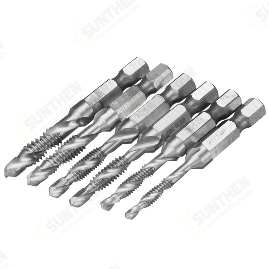 6pcs 1/4 Inch M3-M10 Composite Tap HSS Combination Drill Tap Bit Set Hex Shank Deburr Countersink Bits 6pcs 1/4 Inch M3-M10 Composite Tap HSS Combination Drill Tap Bit Set Hex Shank Deburr Countersink Bits