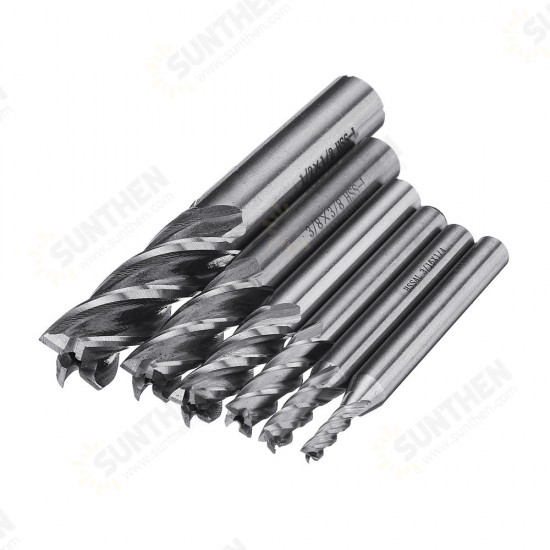 6pcs 1/8-1/2 Inch Imperial Milling Cutter High Speed Steel CNC Milling Bit Spiral End Mill