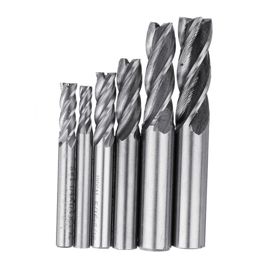 6pcs 3/16-1/2 Inch Imperial Milling Cutter 4 Flutes Spiral CNC End Mill Cutter