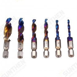 6pcs M3-M10 Combination Drill Tap Bit Hex Shank Blue Coated Deburr Countersink Bits Screw Thread Metric Tap 6pcs M3-M10 Combination Drill Tap Bit Hex Shank Blue Coated Deburr Countersink Bits Screw Thread Metric Tap