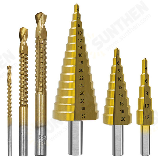 6pcs Step Drill Bits Woodworking Broaching Saw Drill Set HSS 4241 Titanium-plated Step Drill for Metal Wood