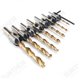 7/8Pcs 3-10mm Round Shank Titanium Coated Countersink Drill Bit Set Replacement Three Point Carpentry Tool Woodworking Tool With Hexagon L-Wrench