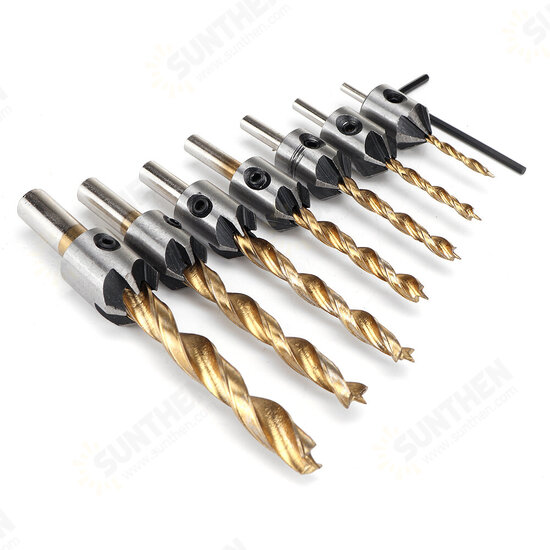 7/8Pcs 3-10mm Round Shank Titanium Coated Countersink Drill Bit Set Replacement Three Point Carpentry Tool Woodworking Tool With Hexagon L-Wrench 7/8Pcs 3-10mm Round Shank Titanium Coated Countersink Drill Bit Set Replacement Three Point Carpentry Tool Woodworking Tool With Hexagon L-Wrench