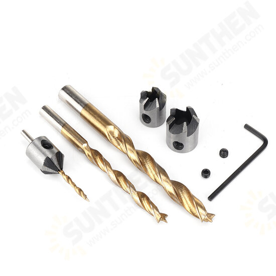 7/8Pcs 3-10mm Round Shank Titanium Coated Countersink Drill Bit Set Replacement Three Point Carpentry Tool Woodworking Tool With Hexagon L-Wrench 7/8Pcs 3-10mm Round Shank Titanium Coated Countersink Drill Bit Set Replacement Three Point Carpentry Tool Woodworking Tool With Hexagon L-Wrench