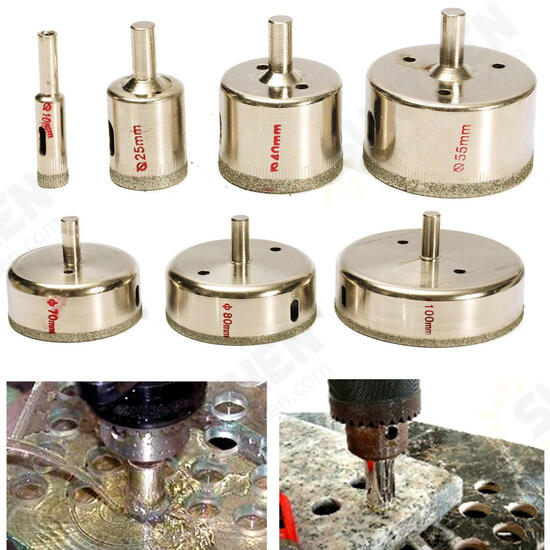 7pcs 10-100mm Diamond Hole Saw Drill Bit Set Tile Ceramic Glass Porcelain Marble Hole Saw Cutter 7pcs 10-100mm Diamond Hole Saw Drill Bit Set Tile Ceramic Glass Porcelain Marble Hole Saw Cutter
