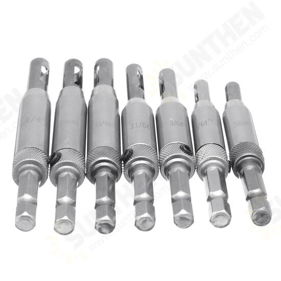 7pcs Self Centering Door Window Hinge Set Twist Wood Drill Bit Hole Puncher