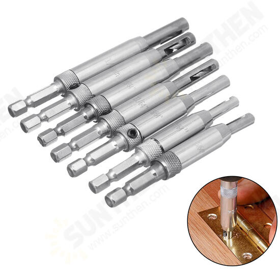 7pcs Self Centering Door Window Hinge Set Twist Wood Drill Bit Hole Puncher