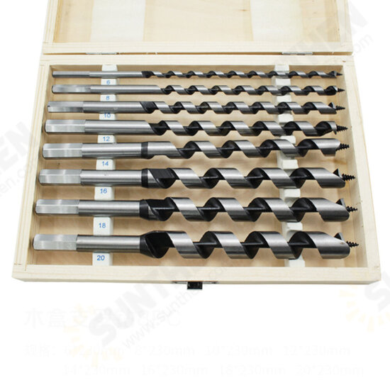 8Pcs 230mm Hexagonal Carbon Steel Auger Bit Set Wooden Case Machined Woodworking Turret Drill Punching Door Lock Reaming Drill Kit 8Pcs 230mm Hexagonal Carbon Steel Auger Bit Set Wooden Case Machined Woodworking Turret Drill Punching Door Lock Reaming Drill Kit