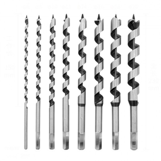 8Pcs 230mm Hexagonal Carbon Steel Auger Bit Set Wooden Case Machined Woodworking Turret Drill Punching Door Lock Reaming Drill Kit