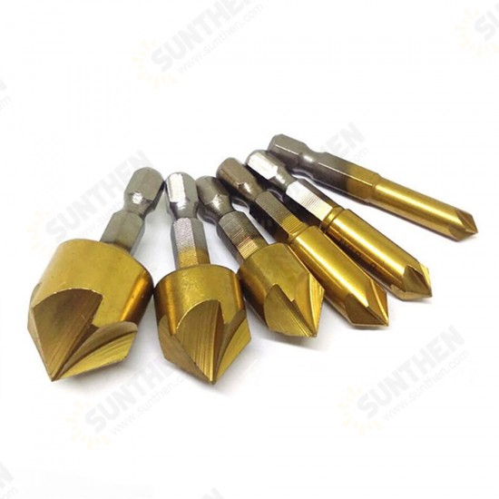 8Pcs Hexagonal Handle Titanium Plated Five-edge Chamfering Knife Reaming Chamferer Shaving Auger Hole Opening Set