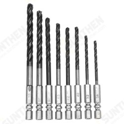 8Pcs Twist Drill Bit Hexagonal 3.0-6.5mm High Speed Steel Stainless TiALN Coated
