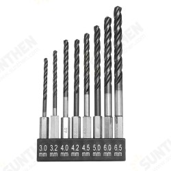 8Pcs Twist Drill Bit Hexagonal 3.0-6.5mm High Speed Steel Stainless TiALN Coated
