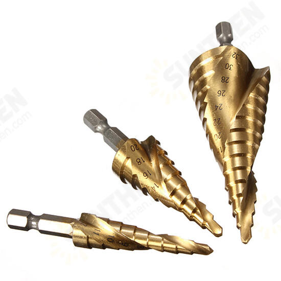 DB-S1 3Pcs 4-12/4-20/4-32 HSS Spiral Grooved Step Drill Bit