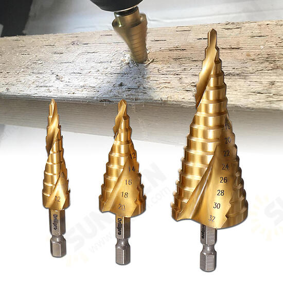 DB-S1 3Pcs 4-12/4-20/4-32 HSS Spiral Grooved Step Drill Bit