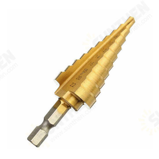 4-22mm Hex Shank Step Cone Drill Bit HSS Titanium Coated Hole Cutter