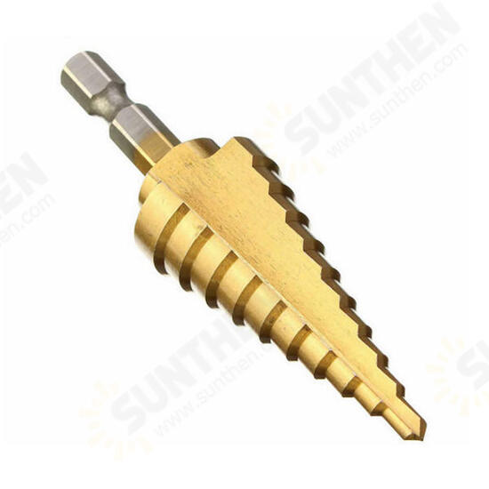 4-22mm Hex Shank Step Cone Drill Bit HSS Titanium Coated Hole Cutter 4-22mm Hex Shank Step Cone Drill Bit HSS Titanium Coated Hole Cutter