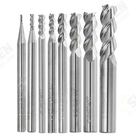 1-8mm HRC58 3 Flutes End Mill Cutter Tungsten Carbide CNC Milling Tool for Aluminum