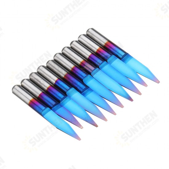 10pcs 0.1-0.7mm 20 Degree Engraving Bit Blue Nano Coated Carbide Flat Bottom PCB Engraving Bit CNC Router Tool