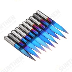 10pcs 0.1-0.7mm 20 Degree Engraving Bit Blue Nano Coated Carbide Flat Bottom PCB Engraving Bit CNC Router Tool
