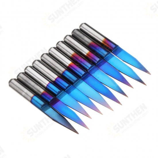 10pcs 0.1-0.7mm 20 Degree Engraving Bit Blue Nano Coated Carbide Flat Bottom PCB Engraving Bit CNC Router Tool