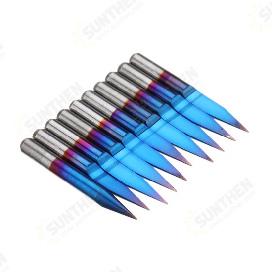 10pcs 0.1-0.7mm 20 Degree Engraving Bit Blue Nano Coated Carbide Flat Bottom PCB Engraving Bit CNC Router Tool