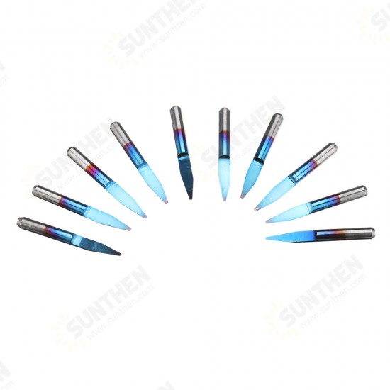 10pcs 0.1-0.7mm 20 Degree Engraving Bit Blue Nano Coated Carbide Flat Bottom PCB Engraving Bit CNC Router Tool