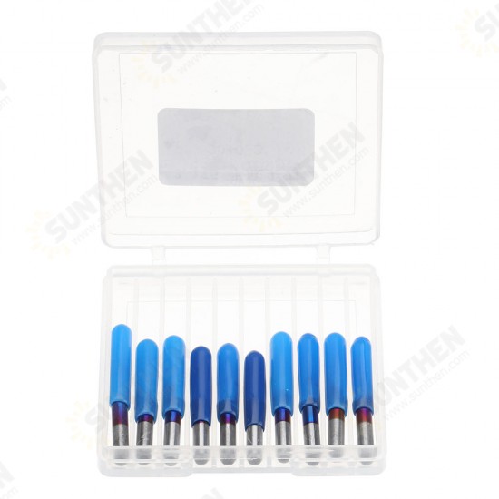 10pcs 0.1-0.7mm 20 Degree Engraving Bit Blue Nano Coated Carbide Flat Bottom PCB Engraving Bit CNC Router Tool