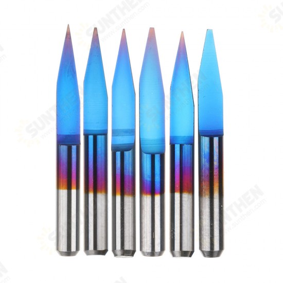 10pcs 0.1-0.7mm 20 Degree Engraving Bit Blue Nano Coated Carbide Flat Bottom PCB Engraving Bit CNC Router Tool