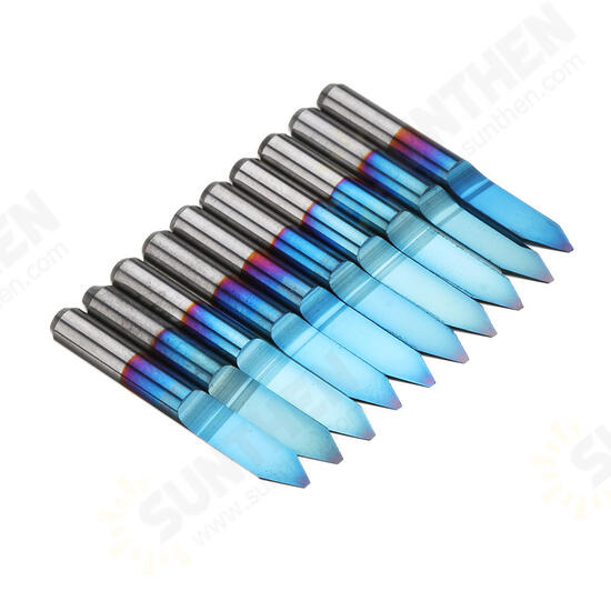 10pcs 0.1/0.2/0.3/0.4/0.5mm 45 Degree Flat Bottom PCB Engraving Bit Blue NANO Coated Carbide CNC Router Tool