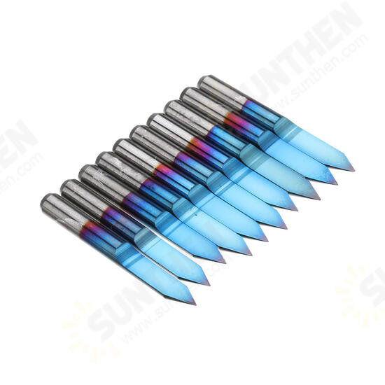 10pcs 0.1/0.2/0.3/0.4/0.5mm 45 Degree Flat Bottom PCB Engraving Bit Blue NANO Coated Carbide CNC Router Tool