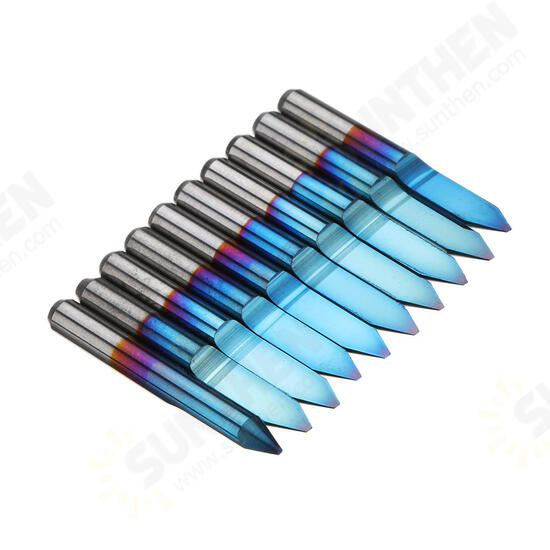 10pcs 0.1/0.2/0.3/0.4/0.5mm 45 Degree Flat Bottom PCB Engraving Bit Blue NANO Coated Carbide CNC Router Tool