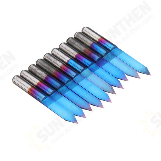 10pcs 0.1/0.2/0.3/0.4/0.5mm 45 Degree Flat Bottom PCB Engraving Bit Blue NANO Coated Carbide CNC Router Tool