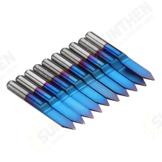 10pcs 0.1/0.2/0.3/0.4/0.5mm 45 Degree Flat Bottom PCB Engraving Bit Blue NANO Coated Carbide CNC Router Tool