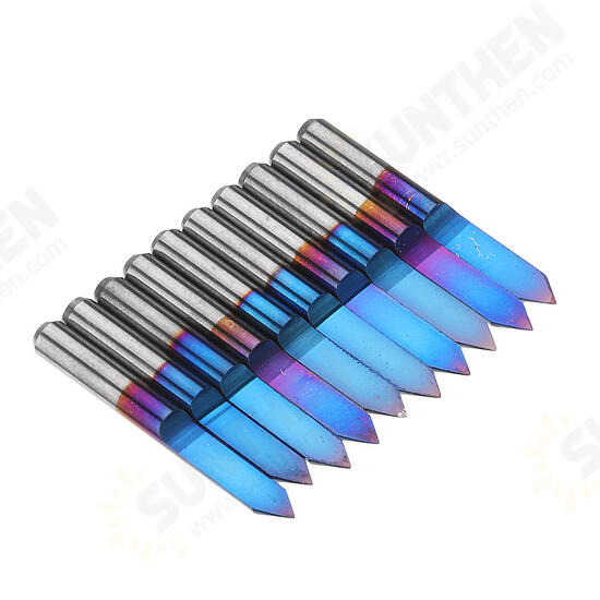 10pcs 0.1/0.2/0.3/0.4mm 60 Degree Engraving Bit Flat Bottom PCB Engraving Bit Blue NANO Coated Carbide CNC Router Tool