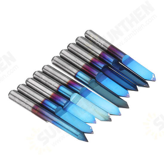 10pcs 0.1/0.2/0.3/0.4mm 60 Degree Engraving Bit Flat Bottom PCB Engraving Bit Blue NANO Coated Carbide CNC Router Tool