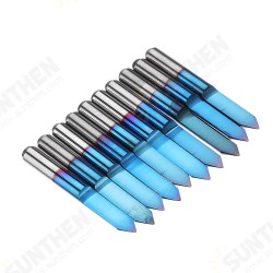 10pcs 0.1/0.2/0.3/0.4mm 60 Degree Engraving Bit Flat Bottom PCB Engraving Bit Blue NANO Coated Carbide CNC Router Tool