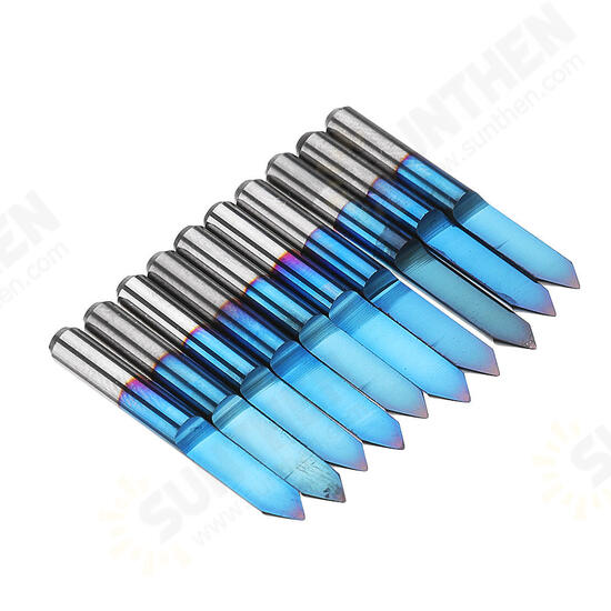 10pcs 0.1/0.2/0.3/0.4mm 60 Degree Engraving Bit Flat Bottom PCB Engraving Bit Blue NANO Coated Carbide CNC Router Tool