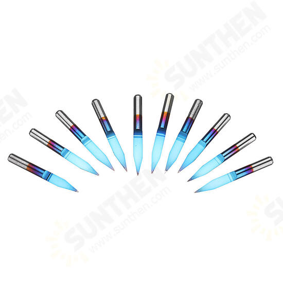 10pcs 0.1/0.2/0.3mm 25 Degree Engraving Bit Blue NANO Coated Carbide Flat Bottom PCB Engraving Bit CNC Router Tool