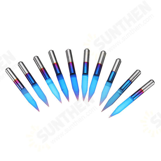 10pcs 0.1/0.2/0.3mm 25 Degree Engraving Bit Blue NANO Coated Carbide Flat Bottom PCB Engraving Bit CNC Router Tool