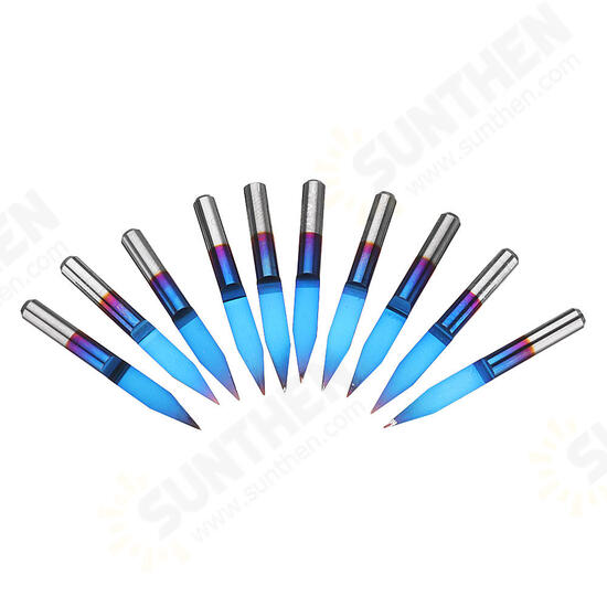 10pcs 0.1/0.2/0.3mm 25 Degree Engraving Bit Blue NANO Coated Carbide Flat Bottom PCB Engraving Bit CNC Router Tool